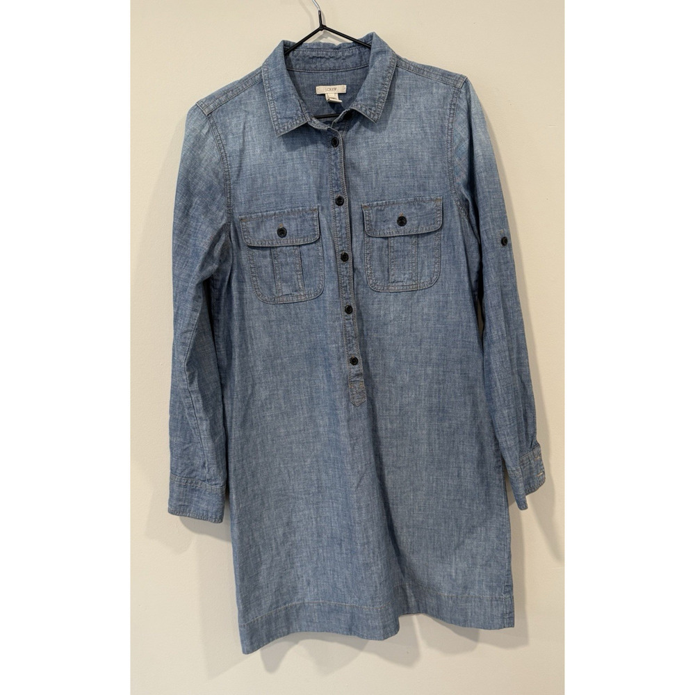 J.CREW Dress Chambray Half Button Shirtdress Roll Tab Sleeve Size6 2591
